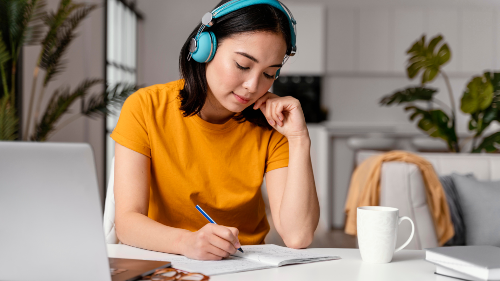 Woman attending online class