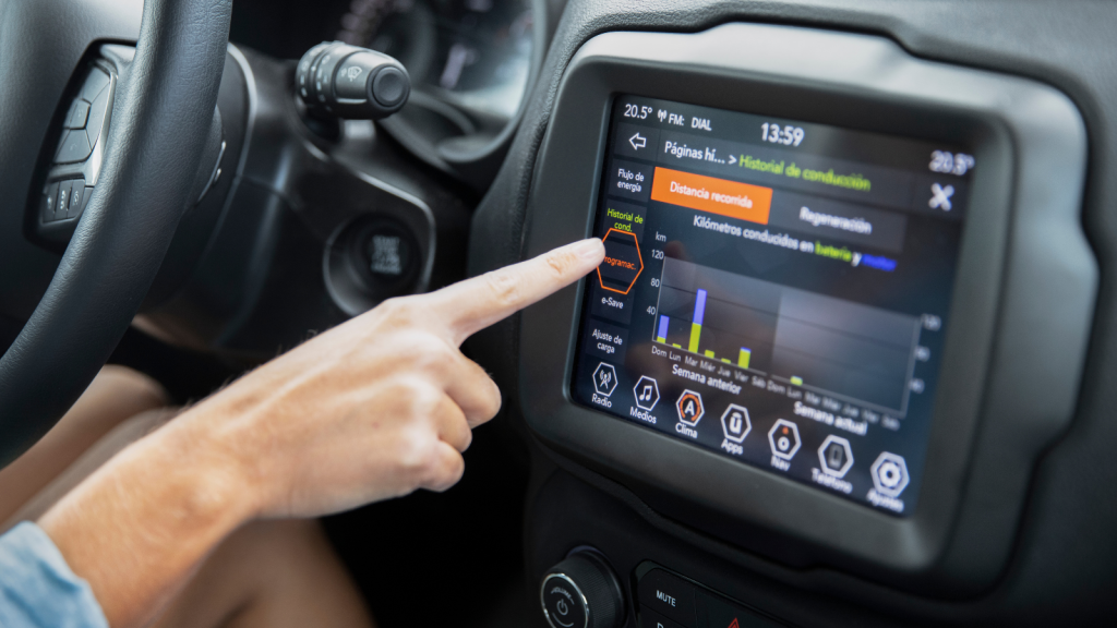 Close up on woman in electric car