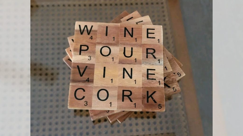 Wine Lovers Scrabble Tile Coasters.