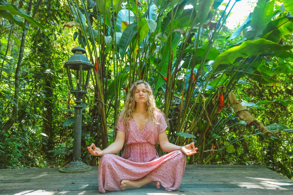 woman in pink meditation